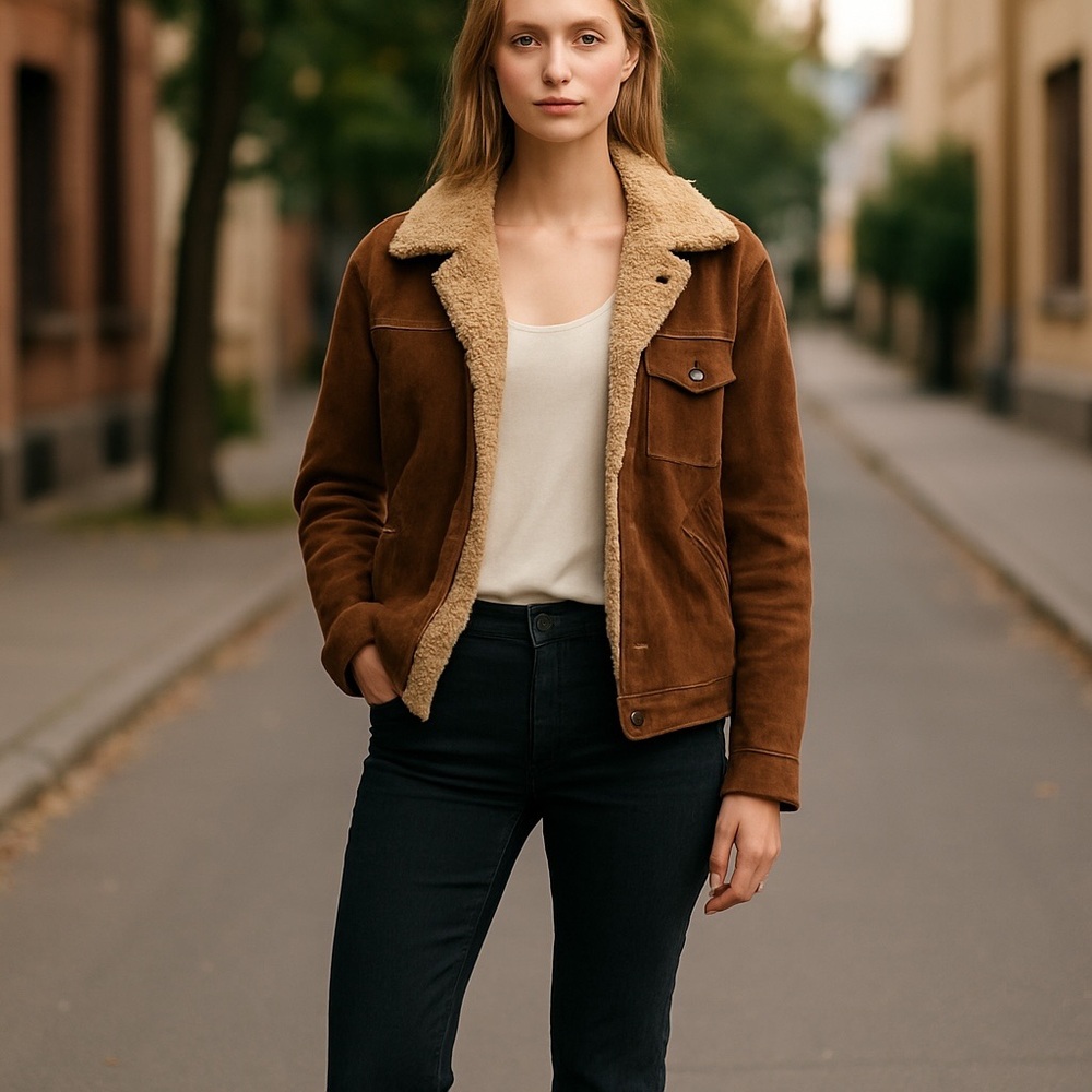 Wilsons Vintage Suede Brown and Cream Teddy Jacket